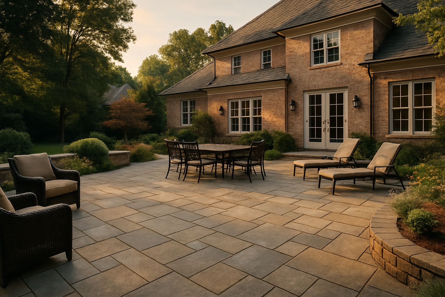 Expansive stone patio with space for outdoor living